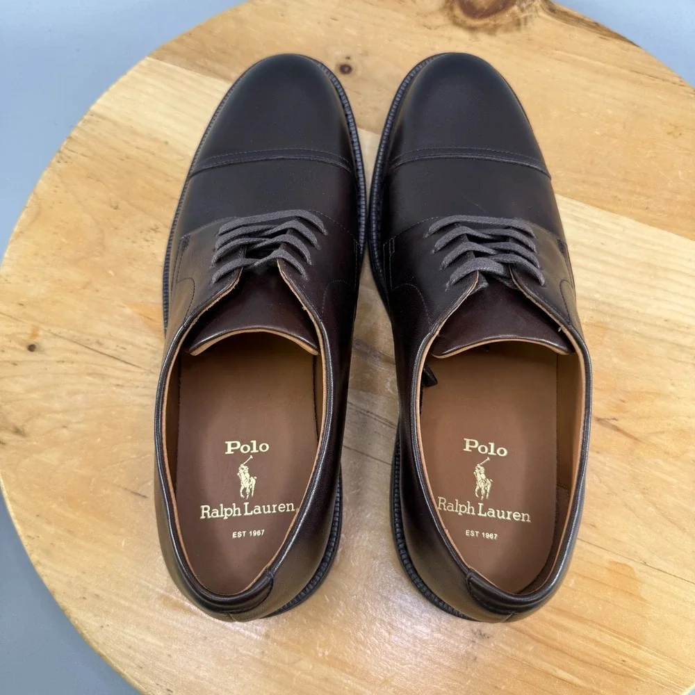 Polo Ralph Lauren Asher Cap Toe Derby Shoes Men's Size 8.5 Dark Brown $195 NEW